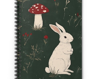 Cottagecore Rabbit & Mushroom Spiral Notebook: Nature Lover's Journal (6"x8")