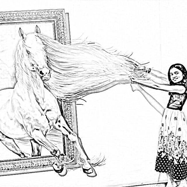 Hoarse Riding to Stop Girl Wall Sketch Drawing  Digital Download, Instant Download, Digital Print