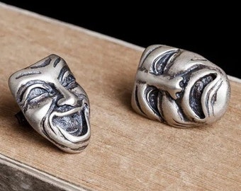 happy and sad masks Stud Earrings, Ancient Greek theater, Stage of Life, COMEDY and TRAGEDY, Real Silver 925