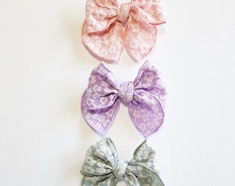 Floral Textured Hair Bow | Easter Hair Bow| Easter Gift Ideas | Easter Basket Stuffer | Pink Hair Bow | Lavender Hair Bow | Spring Hair Bow