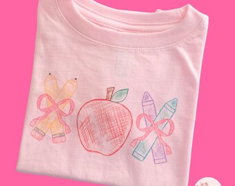 Back to School Pencil & Apple Bow T-Shirt | First Day of School T-Shirt | Teacher Shirt | Back to School  Tee | Back to School