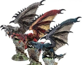 Monster Hunter : figurines d'action du jeu de dragon rouge-argent-bleu / figurines Azure Rathalos en édition limitée, figurines d'action dragon staue pour cadeau