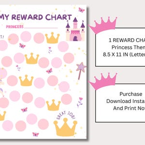 Tabella delle ricompense per bambini principesse, tabella delle ricompense per il comportamento dei bambini, tabella degli adesivi per l&#39;autismo, piano di rinforzo per i bambini piccoli, tabella del sonno delle bambine, routine per i bambini piccoli