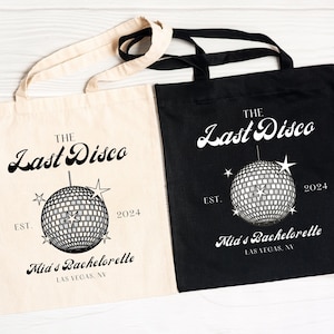 Custom The Last Disco Bachelorette Theme Tote Bags, Personalized Bachelorette Disco Theme Party Favors, Disco Bachelorette Party Tote Bags