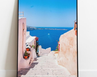 Santorini Greece Coastal Unframed Poster, Greek Island Scenic Wall Art, Mediterranean Sea Travel Print