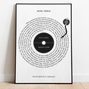 Personalised Vinyl Lyric Print, Custom Music Print, Anniversary Gift, Music Gift, Wedding Song Dance, Music Wall Art, Downloadable Poster