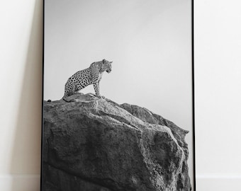 Monochrome Leopard Unframed Poster, Safari Animal Wall Art, Black and White Wildlife Nature Print