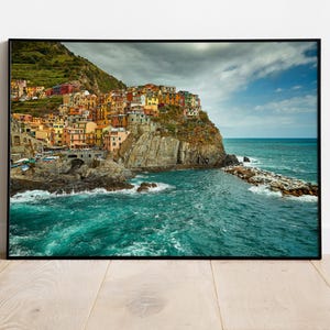 Manarola Cinque Terre Print | Italy Travel Wall Art | Colorful Coastal Landscape | Mediterranean Decor | Framed Poster | Italian Poster