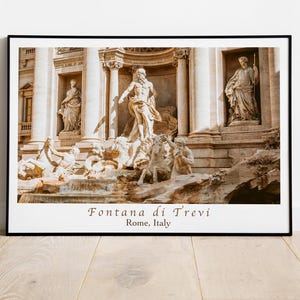 Poster della Fontana di Trevi, stampa turistica di Roma, arte murale italiana, decorazione di monumenti italiani, poster su carta opaca di alta qualità, stampa con nome della città, regalo da viaggio