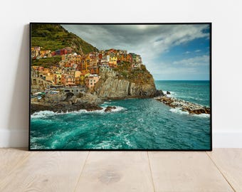 Manarola Cinque Terre Digital Print | Colorful Italy Coastal Art | Mediterranean Landscape | Printable Wall Art | Italian Travel Decor