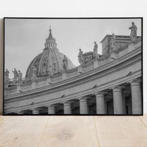 Monochrome St. Peter’s Basilica Wall Art, Vatican City, Italy. Premium Matte Paper Framed Poster. Historical Italian Decor.