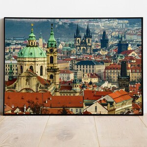 Póster del paisaje urbano de Praga, arte mural de arquitectura histórica europea, impresión romántica del casco antiguo, decoración de viaje a la República Checa, póster de papel mate