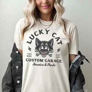 Motorcycle Shirt, Lucky Shirt , Funny Shirt, Cat Shirt, Harley, Bobber, Outlaw, Summer shirt.