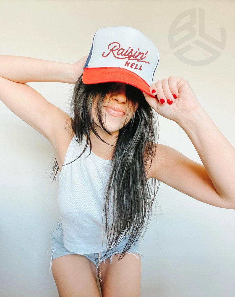 Raisin Hell Trucker hat, baseball hat, country hat, western hat, gift for her, gift for him, rodeo hat, funny hat. image 3