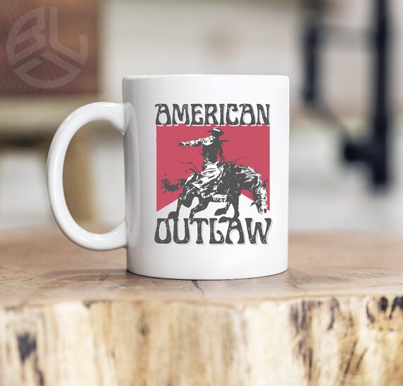American Outlaw Ceramic Mug 11oz, Cowboy Mug, Country Mug, Western Mug,  gift for her, gift for her
