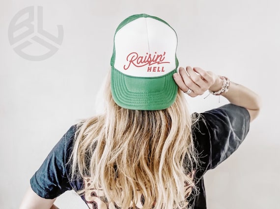 Raisin Hell Trucker hat, baseball hat, country hat, western hat, gift for her, gift for him, rodeo hat, funny hat.