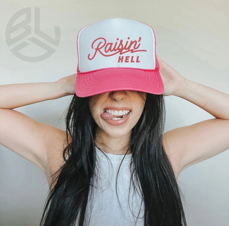 Raisin Hell Trucker hat, baseball hat, country hat, western hat, gift for her, gift for him, rodeo hat, funny hat. image 4