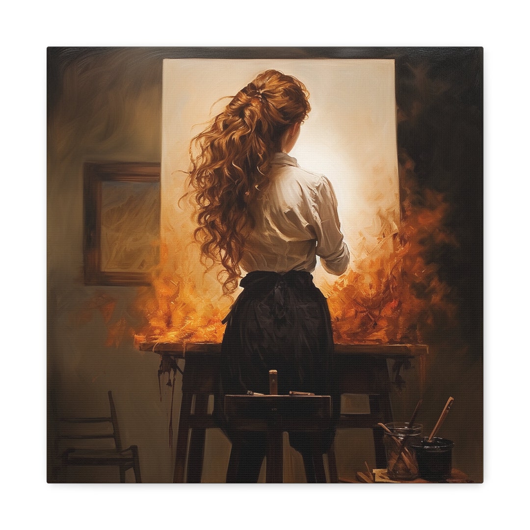 Unframed Canvas Painting With Fire Wall Decor Office Etsy