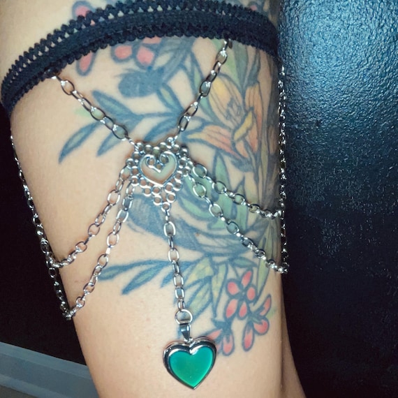Mood Heart Locket Garter Chain - Goth Leg Thigh Jewelry
