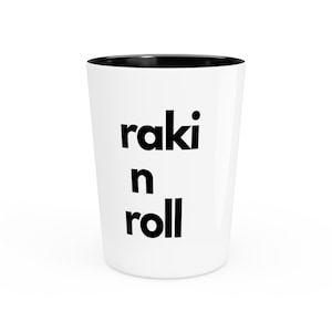 RAKI N ROLL, Albania Shot Glass, Ceramic Shot Glasses, Albania art design, Shqip, Kosovo, party favor, shot glass favor, Albania flag eagle