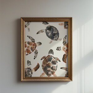 Turtle Mosaic | Printable Wall Art | Boho Ocean Painting | Vintage Turtles | Coastal Home Decor | Marine Life Decor for Beach House