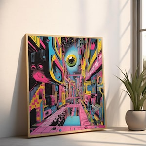 Smart City | Printable Wall Art | Neon Futuristic Cyber Metropolis | Sci-Fi Urban Landscape | High-Tech Dystopia | Cyberpunk Decor