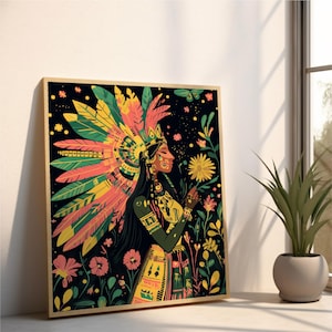 Xochiquetzal in a Garden of Love | Printable Wall Art | Aztec Goddess of Love and Beauty | Ancient Mexican Mythology | Mesoamerican Decor