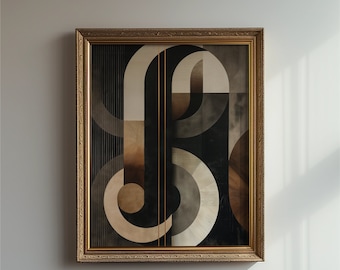 Mid Century Modern Art Print: Brown Abstract Curves (Digital Download)