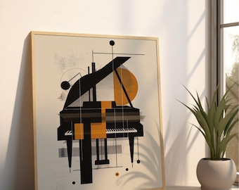 Impresión artística de piano abstracto: estilo moderno de mediados de siglo, geométrico (descarga digital)