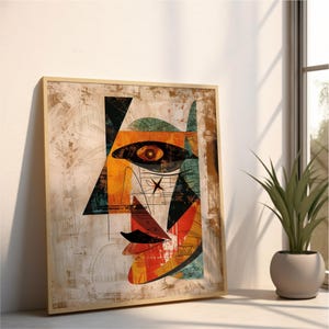 Looking Back | Printable Wall Art | Cubist Abstract Face | Modern Geometric Poster | Colorful Cubism Decor | Large Digital Download