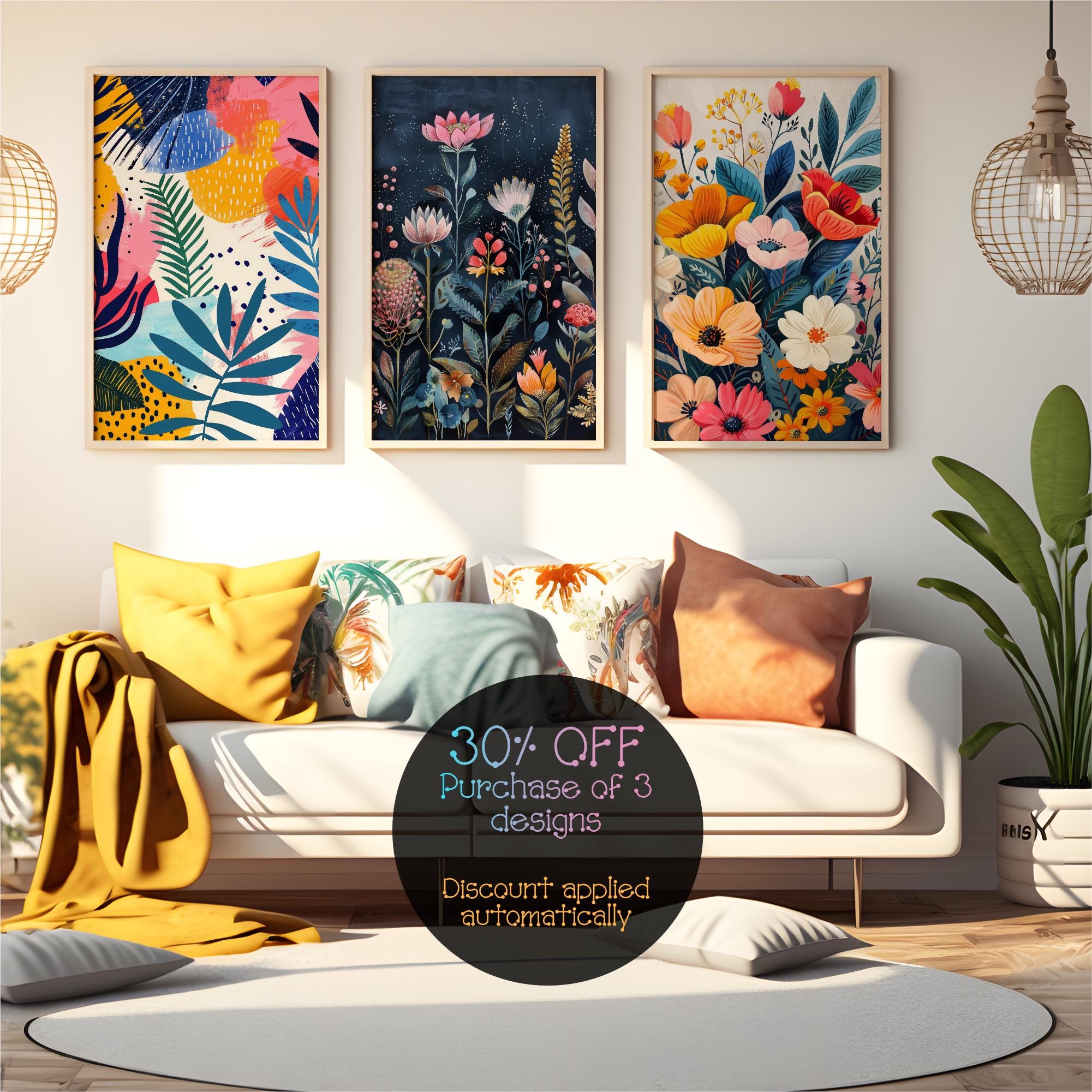 Art Print A3 Bouquet on Navy - Typoflora main image 1