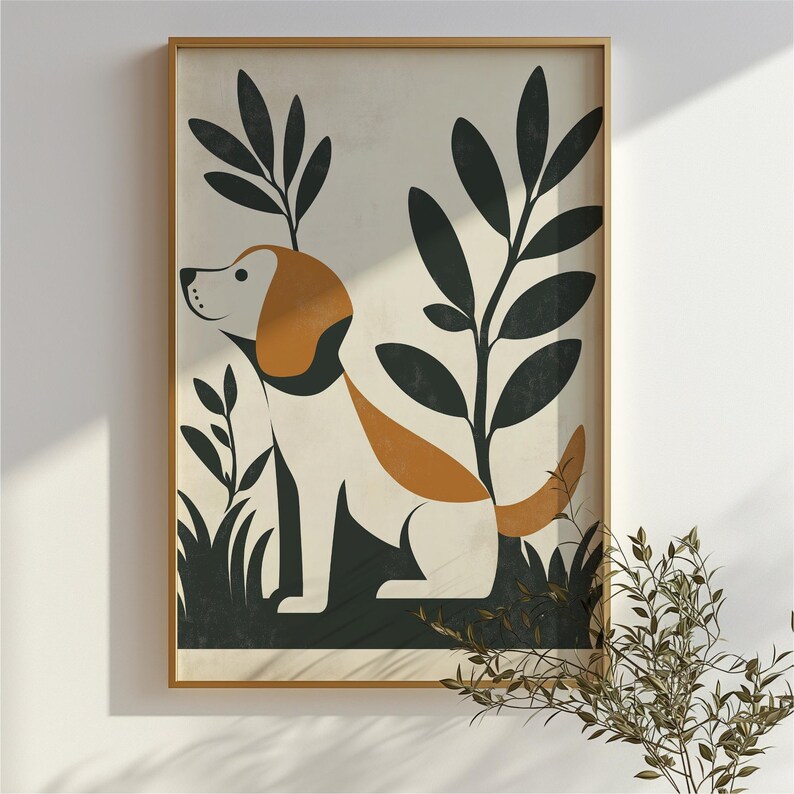 Boho Minimalist Dog Printable Wall Art Cute Animal Poster Neutral Tones