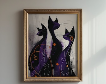Jazz Cat Triple | Mid-Century Modern | Living Room | Digital Download