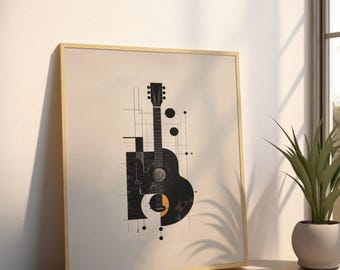 Abstrakter Gitarrendruck: Musikdekor im Stil der Mid-Century-Moderne (Digitaler Download)