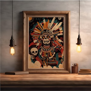 Mictlantecuhtli Amongst the Bones | Printable Wall Art | Aztec God of the Underworld | Ancient Mexican Mythology | Mesoamerican Print