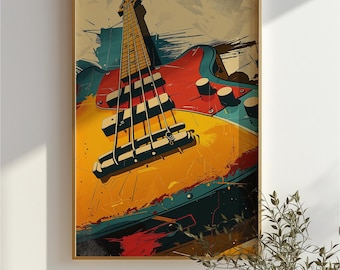 Vintage Gitarre Poster: Buntes Musikzimmer Dekor (Digitaler Download)