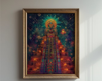 Huitzilopochtli at the Solstice | Aztec Gods Printable Wall Art | Ancient Mexican Mythology Decor | Cultural Art | Trippy Psychedelic Decor