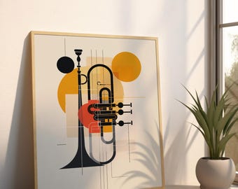 Abstract Trumpet | Printable Wall Art | Mid Century Modern | Geometric Minimalist Decor | Music Lover Gift | Instant Digital Download