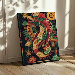 Quetzalcoatl in Serpent Form | Canvas Wall Art | Aztec God of Wind, Wisdom and Creation | Ancient Mexican Mythology | Mesoamerican Print