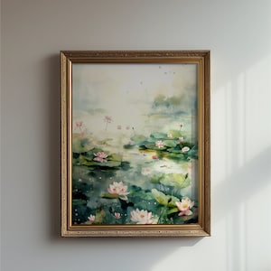 Lily Pond Watercolor Painting: Abstract Landscape Art (Digital Download)