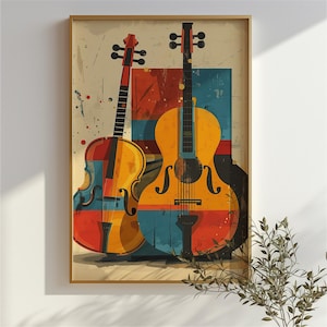 Colorful Cello & Violin Art Print: Playful Musical Instruments (Digital Download)
