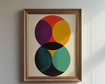 Mid Century Modern Colorful Circles Abstract Art Print (Digital Download)