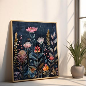 Flowers in Navy | Botanical Printable Wall Art | Colorful Floral Decor | Digital Download | Nature-inspired Home & Office Prints