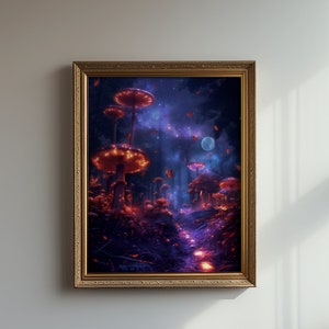 Enchanted Mushrooms | Printable Fantasy Landscape Wall Art | Mystical Forest Scene | Vibrant Colors | Game Room Art | Instant Download