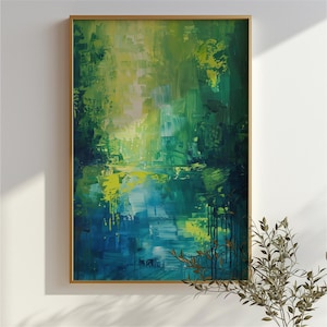 Serene Lake / Arte murale stampabile / Espressionismo astratto / Poster di paesaggi colorati / Decorazione astratta con scena naturale per casa o ufficio
