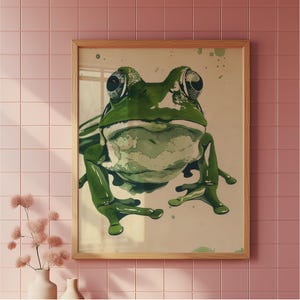 Gevlekte kikker | Canvas muurkunst | Schattige kikkerprint | Eigenzinnig huisdecor | Leuke kikkers | Pop-art wildlife | Grillige dieren | Opknoping hardware