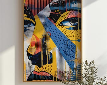 Pop Art Face Portrait: Abstract Graffiti, Modern Urban Decor (Digital Download)