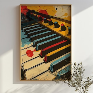 Colorful Synth | Printable Wall Art | Vintage Synthesizer Poster | Musical Instrument Print | Bright Colors | Playful Decor for Music Room