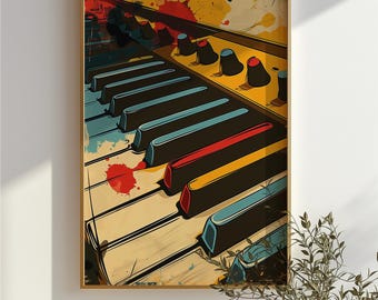 Colorful Synth | Printable Wall Art | Vintage Synthesizer Poster | Musical Instrument Print | Bright Colors | Playful Decor for Music Room