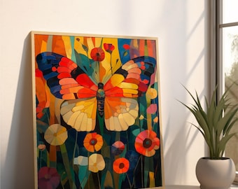 Floral Butterfly Art Print: Vibrant Botanical Poster (Digital Download)